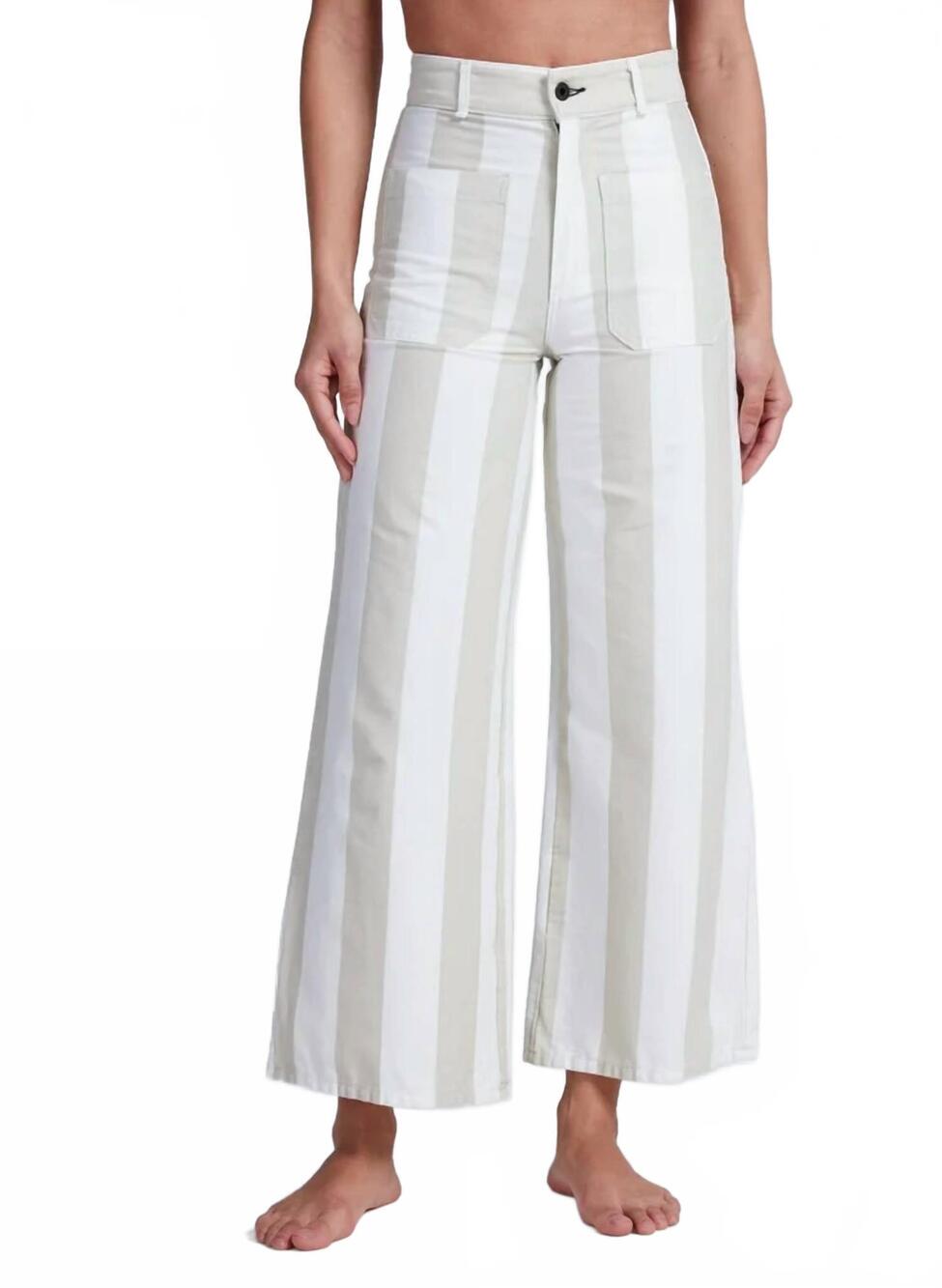 NEW ASKK NY cropped sailor wide-leg pants in sand stripe